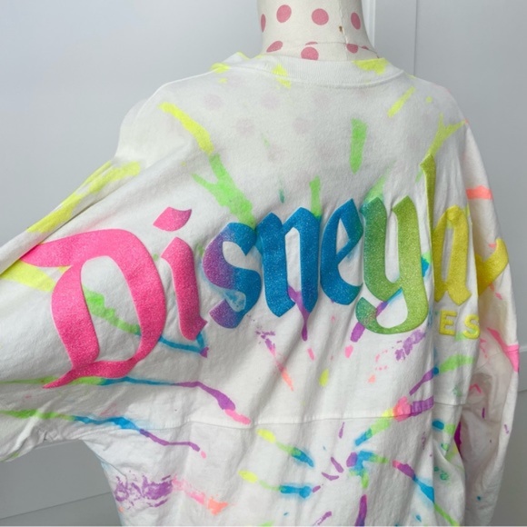 SOLD - Spirit Jersey Disney Tie Dye Neon Rainbow Splatter Shirt Medium Unisex - Picture 5 of 8